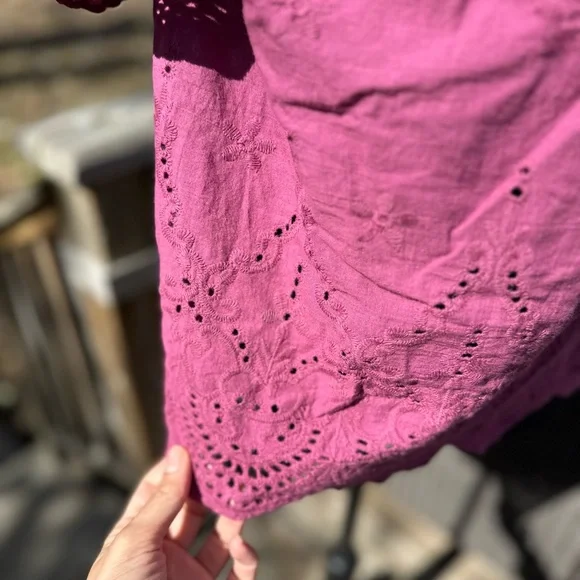 Women's Off-Shoulder Eyelet Top - Pink - Picture 2 of 7